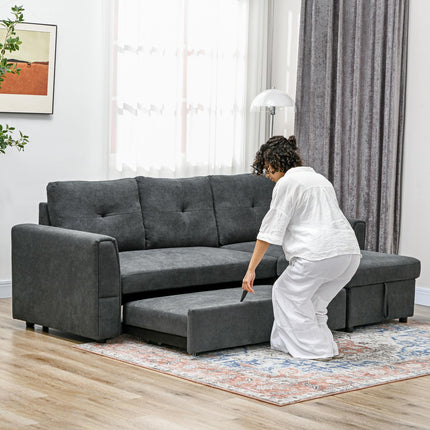 Sofa Bed with Chaise, 3-Seater, Dark Gray