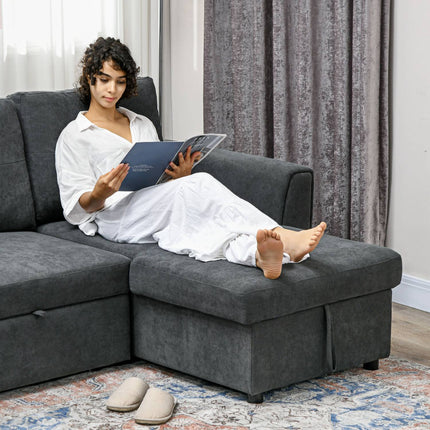 Sofa Bed with Chaise, 3-Seater, Dark Gray