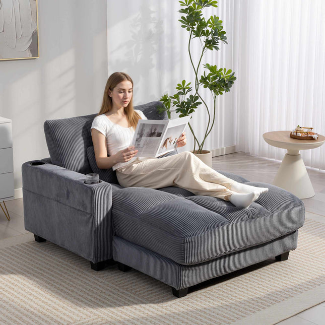 Sofa Bed with Cup Holders, Deep Seat, Dark Grey Cord