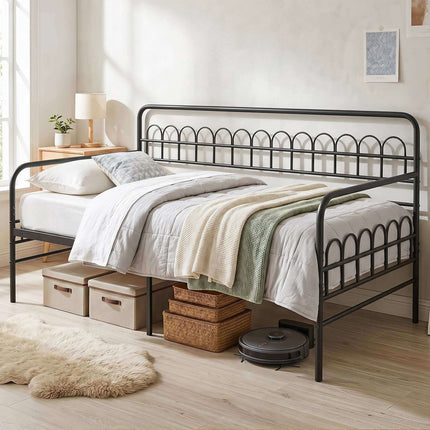 Sofa Bed with Pull-Out Daybed, Metal Frame, 90x200 cm, Black