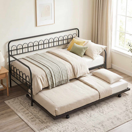 Sofa Bed with Pull-Out Daybed, Metal Frame, 90x200 cm, Black