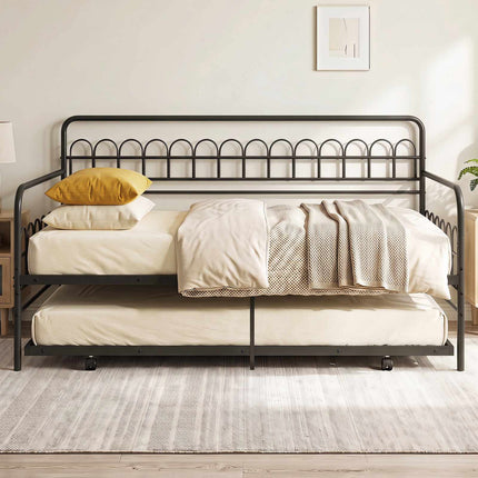 Sofa Bed with Pull-Out Daybed, Metal Frame, 90x200 cm, Black