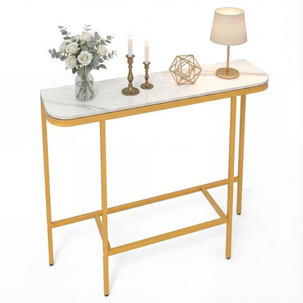 Sofa Console Table, Faux Marble Top, Metal Frame, 110 cm