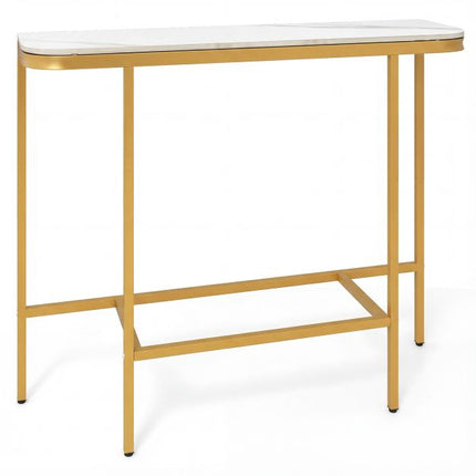 Sofa Console Table, Faux Marble Top, Metal Frame, 110 cm