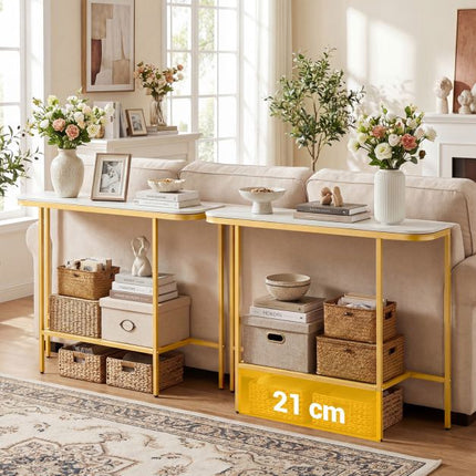 Sofa Console Table, Faux Marble Top, Metal Frame, 110 cm