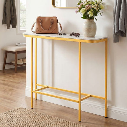 Sofa Console Table, Faux Marble Top, Metal Frame, 110 cm