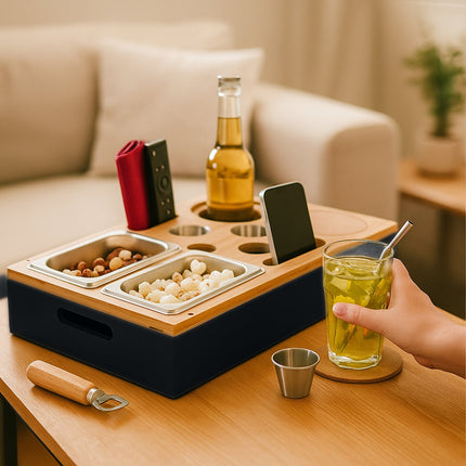 Sofa Snack Tray with Bamboo Bowls & Drink Holders