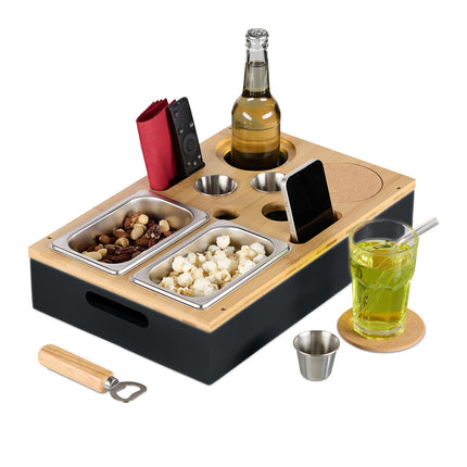 Sofa Snack Tray with Bamboo Bowls & Drink Holders