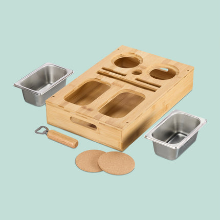 Sofa Snack Tray with Coasters and Phone Holder