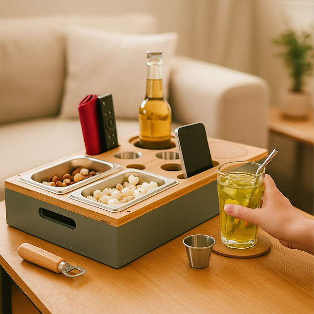 Sofa Snack Tray with Drink Holders & Phone Stand