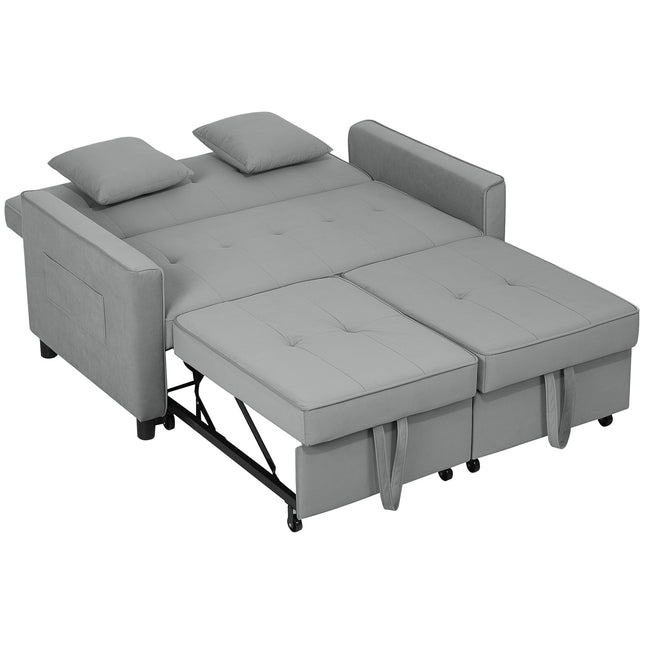 Slaapbank, 2-zitsbank met slaapfunctie, verstelbare rugleuning, bank met kussens, fluwelen look, L-vormige slaapbank met bedbox, wielen voor woonkamer, logeerkamer, grijs | Aosoom