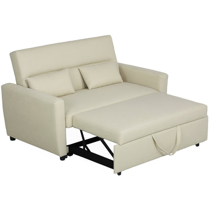Sofa bed in velvet look, 2-seater, adjustable, beige