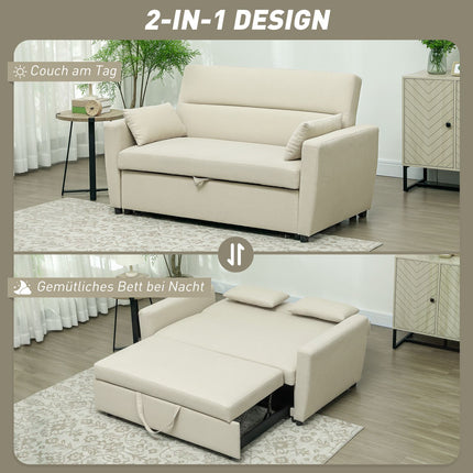 Sofa bed in velvet look, 2-seater, adjustable, beige
