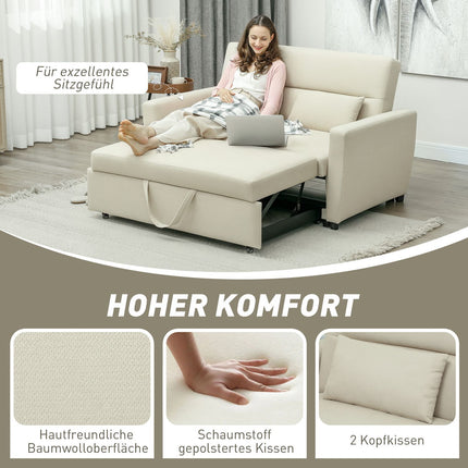 Sofa bed in velvet look, 2-seater, adjustable, beige