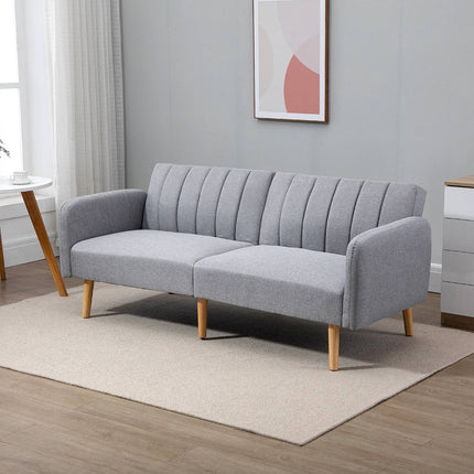 Gray 2-seater sofa bed, adjustable backrest, wooden legs