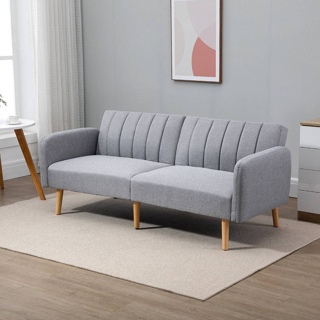 Slaapbank, 2-zitsbank met slaapfunctie, verstelbare rugleuning, dik gevoerde bank, armleuning, slaapbank met houten poten voor woonkamer, logeerkamer, 173 x 75 x 73 cm, grijs