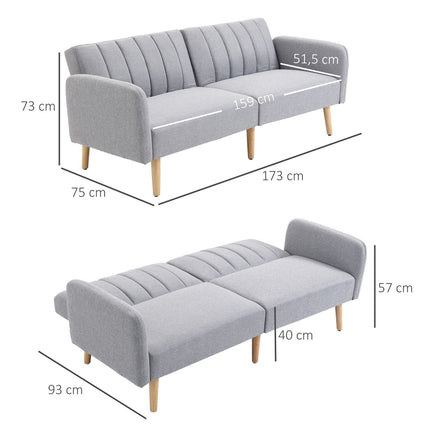 Gray 2-seater sofa bed, adjustable backrest, wooden legs