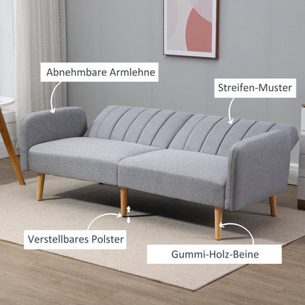 Gray 2-seater sofa bed, adjustable backrest, wooden legs