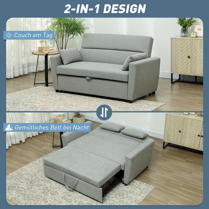 Sofa bed in velvet look, 2-seater, adjustable, light grey