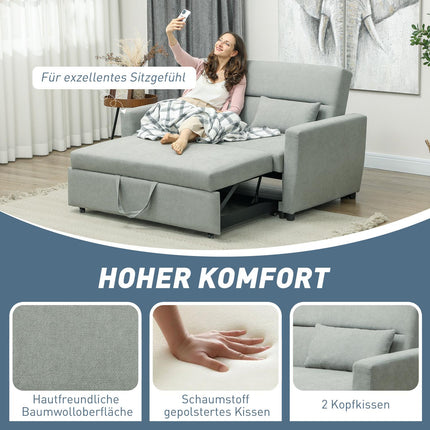 Sofa bed in velvet look, 2-seater, adjustable, light grey