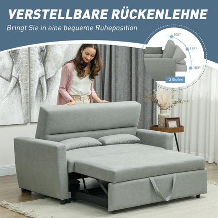 Sofa bed in velvet look, 2-seater, adjustable, light grey