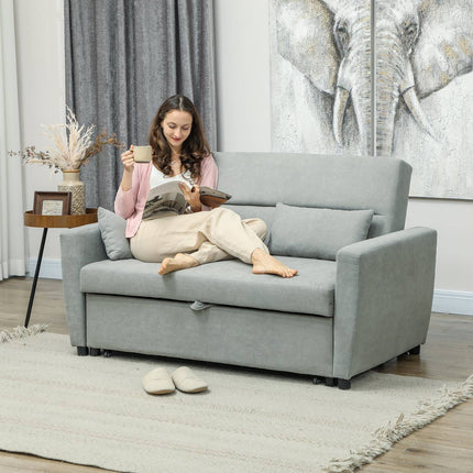 Sofa bed in velvet look, 2-seater, adjustable, light grey