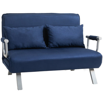 2-seater sofa bed in velvet look, blue upholstery, adjustable back