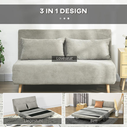 Gray velvet sofa bed with adjustable backrest, 141cm