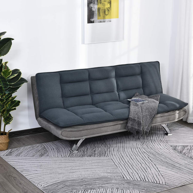 Slaapbank, vouwbank, 3-zits stoffen bank, chaise longue, slaapbank, bank met slaapfunctie, bankstel, verstelbare hoek, grijs + beige
