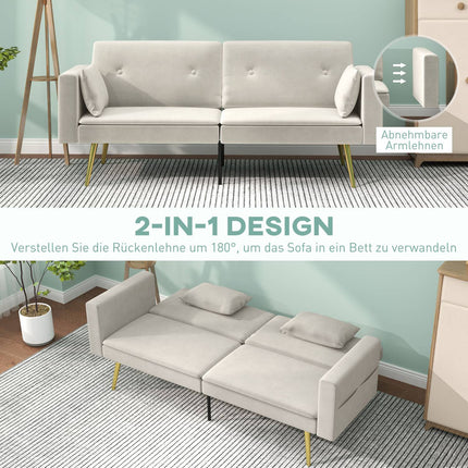 Beige sofa bed, 2-seater with adjustable backrest & pocket