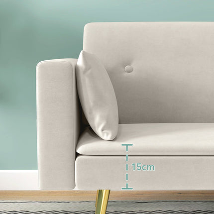 Beige sofa bed, 2-seater with adjustable backrest & pocket