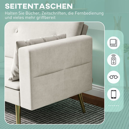 Beige sofa bed, 2-seater with adjustable backrest & pocket