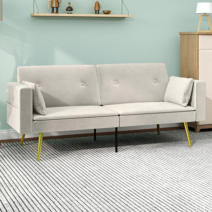 Beige sofa bed, 2-seater with adjustable backrest & pocket