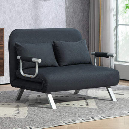 Black 2-seater sofa bed, adjustable backrest, velvet finish