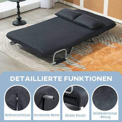 Black 2-seater sofa bed, adjustable backrest, velvet finish