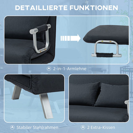Black 2-seater sofa bed, adjustable backrest, velvet finish
