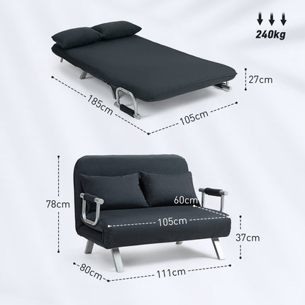 Black 2-seater sofa bed, adjustable backrest, velvet finish