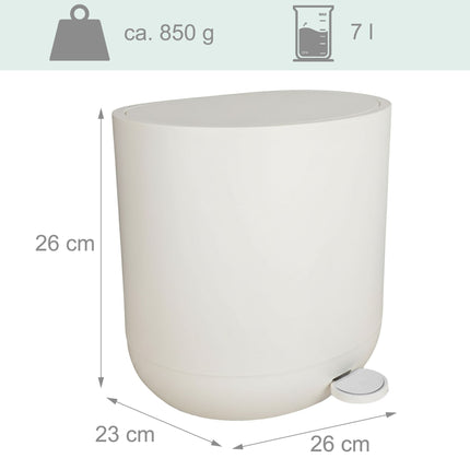 Soft-Close Bathroom Pedal Bin, 7L, Plastic