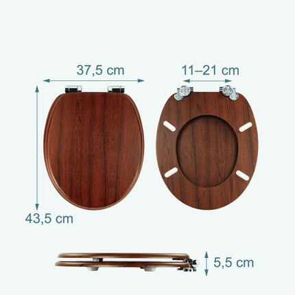 Soft-Close MDF Toilet Seat, Adjustable Hinges