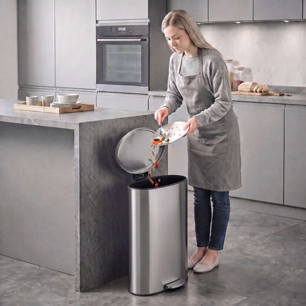 Soft-Close Pedal Bin 30 L with Removable Inner Bucket, Silver, Stay-Open Lid