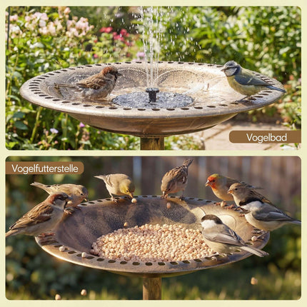 Solar Bird Bath With Fountain, 50 x 50 x 72 cm, Bronze