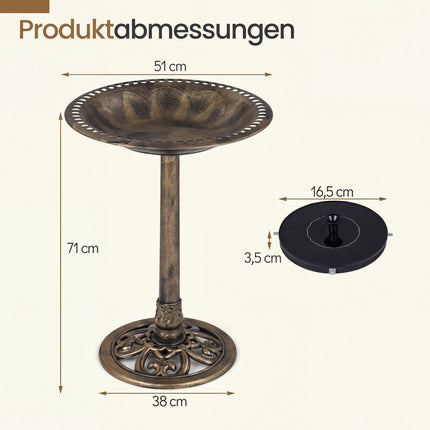 Solar Bird Bath With Fountain, 50 x 50 x 72 cm, Bronze