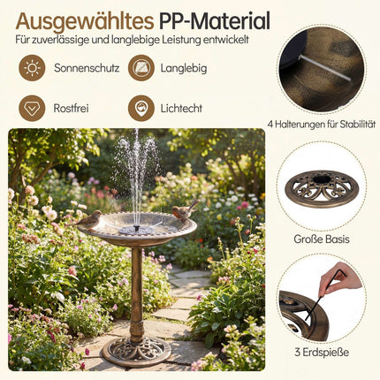 Solar Bird Bath With Fountain, 50 x 50 x 72 cm, Bronze