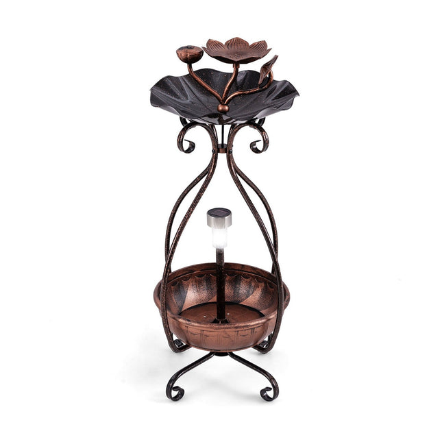 Solar Bird Bath with Feeder & Planter – Bronze Lotus Design