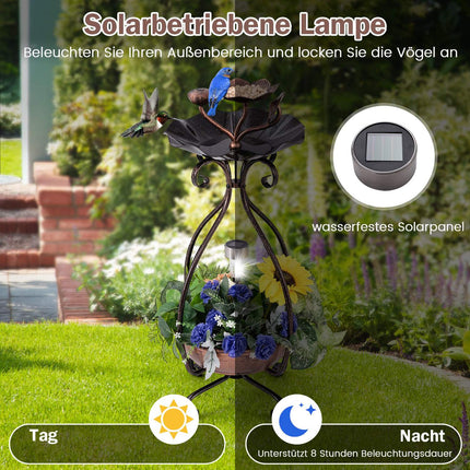 Solar Bird Bath with Feeder & Planter – Bronze Lotus Design