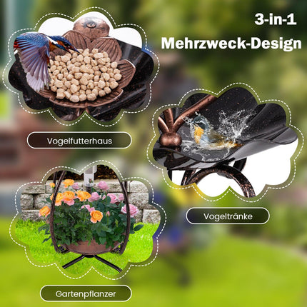 Solar Bird Bath with Feeder & Planter – Bronze Lotus Design