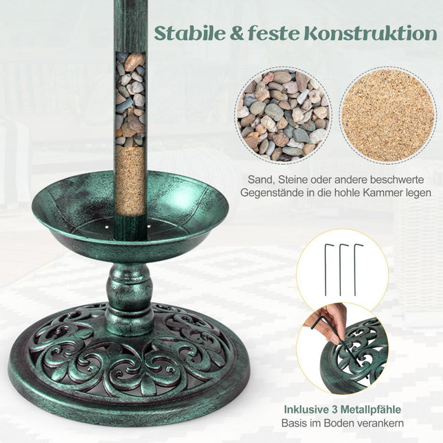 Solar Bird Bath with Feeder and Planter – 43x110 cm Green