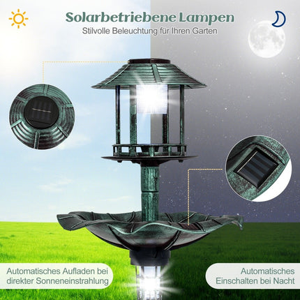 Solar Bird Bath with Feeder and Planter – 43x110 cm Green