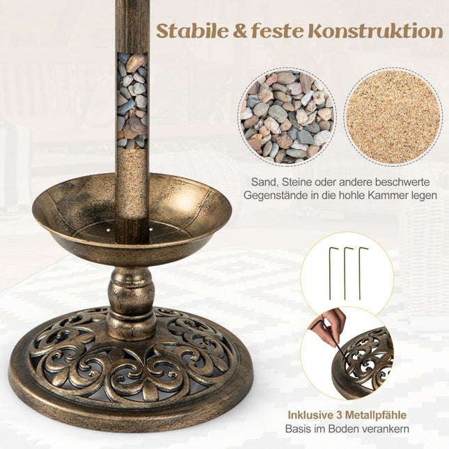 Solar Bird Bath with Feeder and Planter – Bronze, Ø43x110 cm