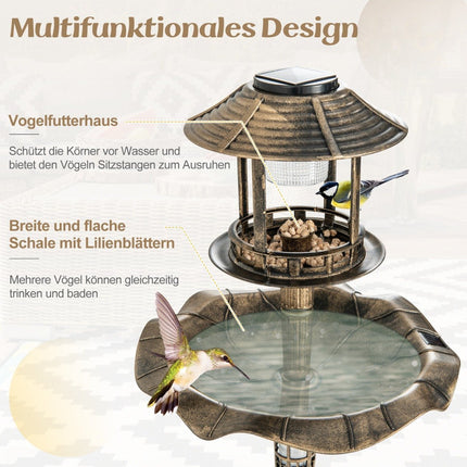 Solar Bird Bath with Feeder and Planter – Bronze, Ø43x110 cm